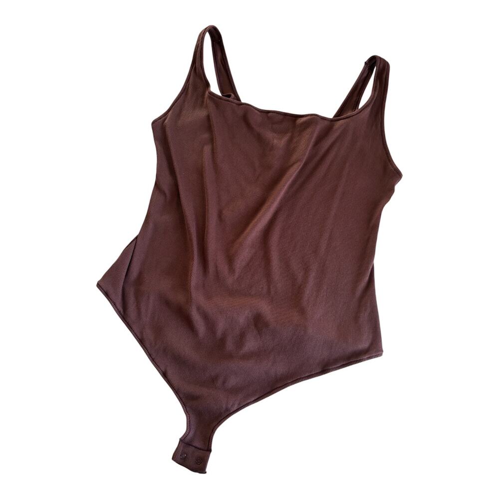 Skims Cotton Ribbed Bodysuit in Garnet Brown Women’s Size 4X NWT Viral Scoopneck